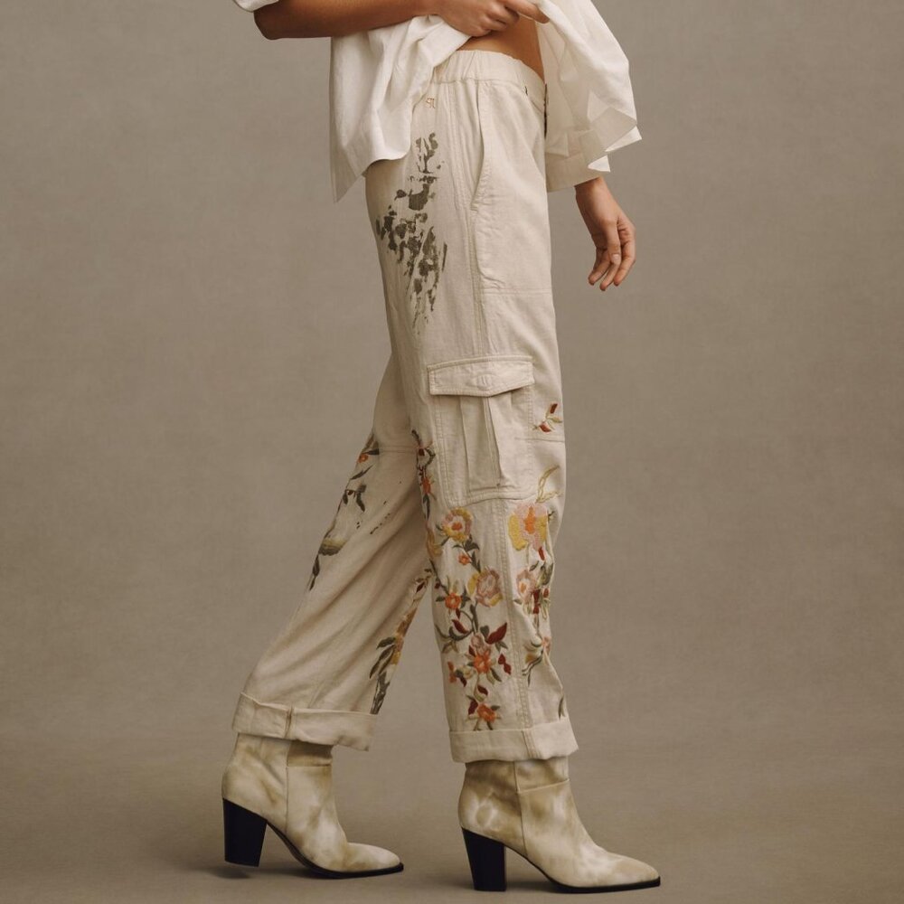 Anthropologie Pilcro Botanical Slim Linen Beach Cargo Pants NWT Size… - Picture 2 of 11
